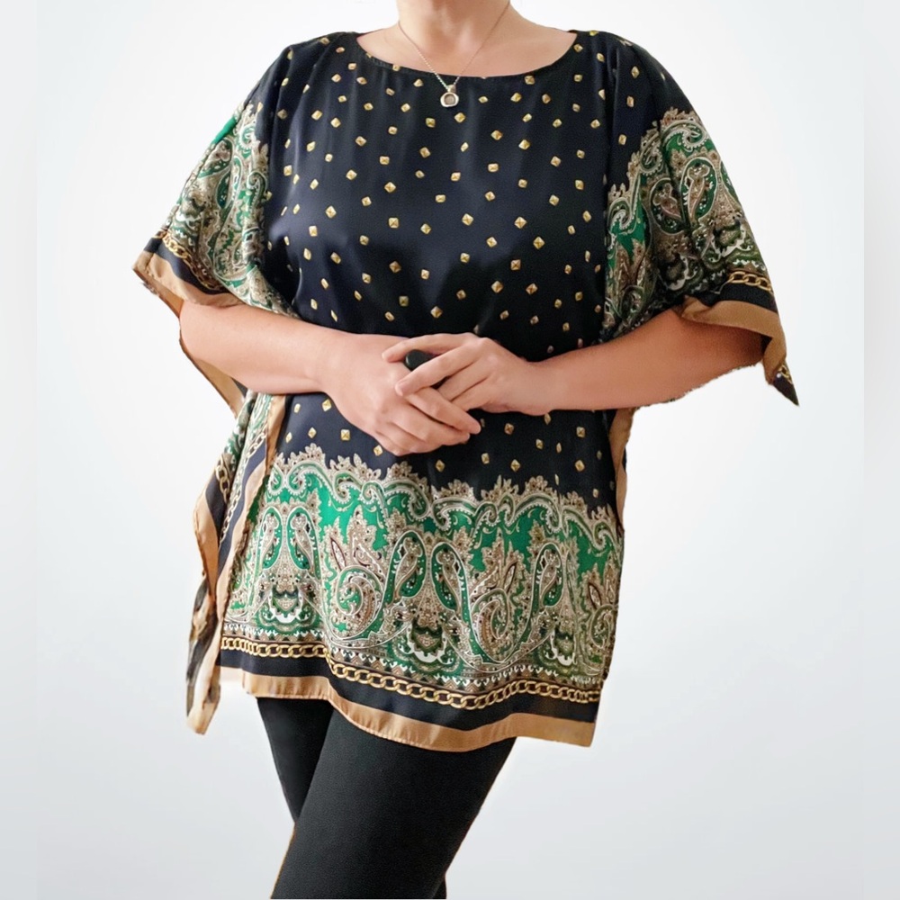 Michael Kors Paisley Kerchief Poncho-Style Top, Size M/L - Picture 2 of 5